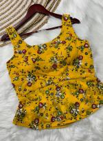 Georgette Silk Yellow Traditional Wear Embroidery Work Crop Top